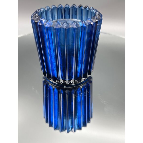 Cobalt Blue Glass Candle Holder With Iron Holder Wood Handle Primitive Look 4.5" - Picture 10 of 15